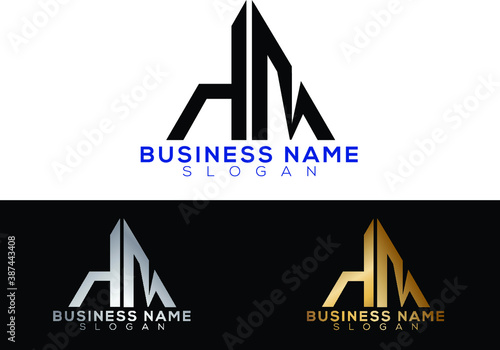 HM initial letters linked triangle shape logo