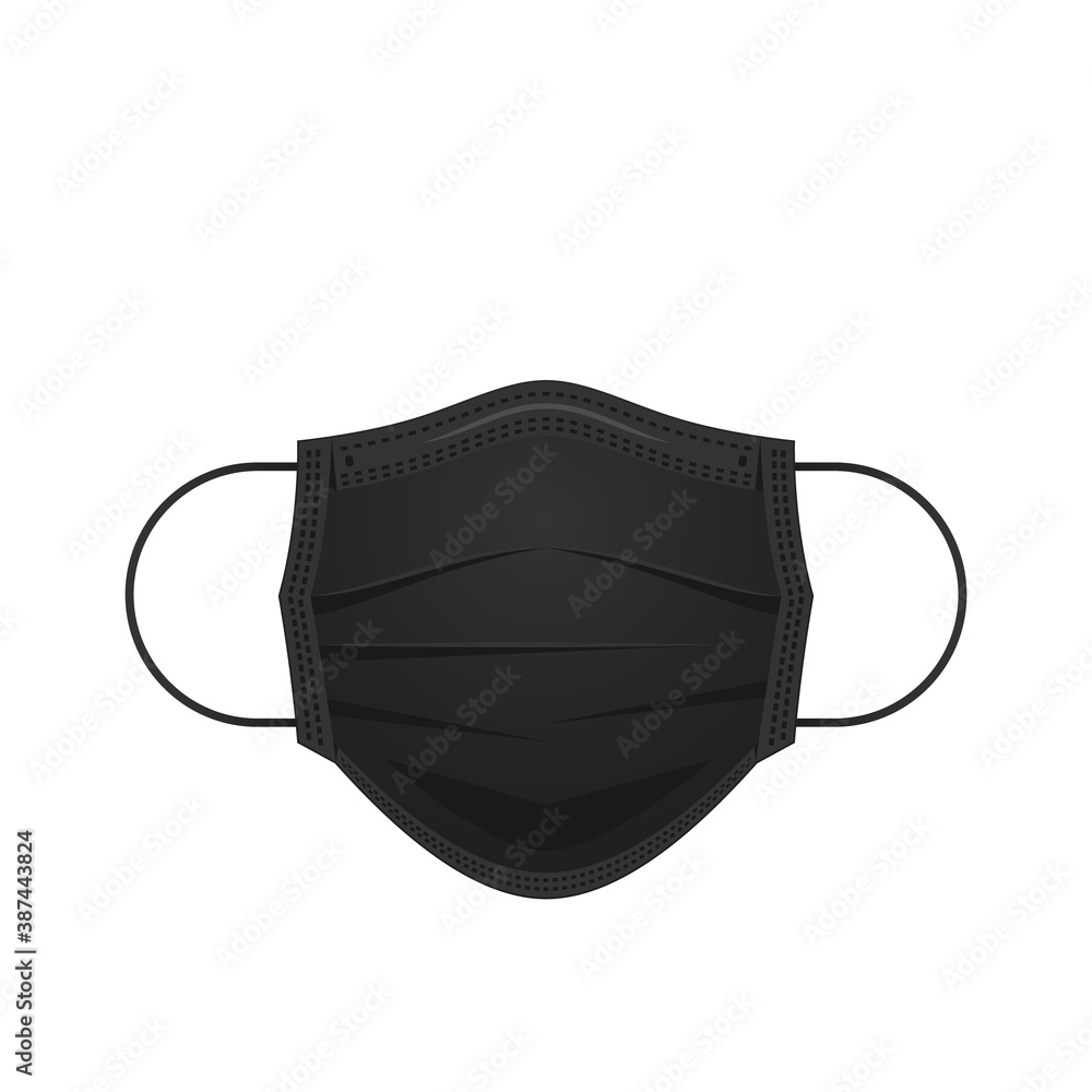 Black medical face mask is isolated on a white background. Black medical face mask is isolated on a white background.
