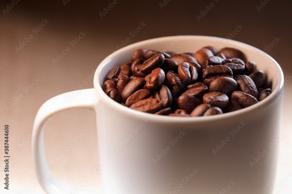 cup of coffee, roasted coffee beans, inside of cup cup of coffee, roasted coffee beans, inside of cup