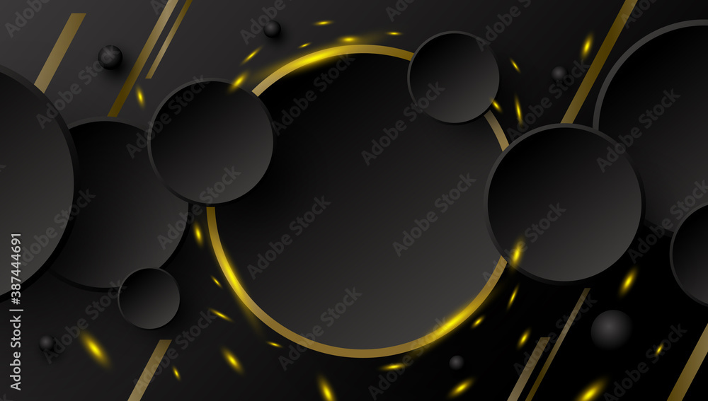 Abstract banner design of circle button and gold line with sparks on black background vector illustration