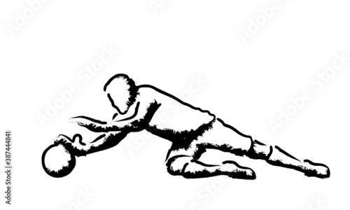 Goalkeeper parrying, football game, stylized vector illustration