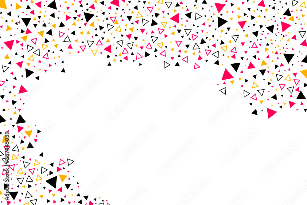 Geometric abstract memphis art style vector pattern design template with empty copy space. Black, pink and yellow colors geometric graphic web design, seamless colorful vector pattern