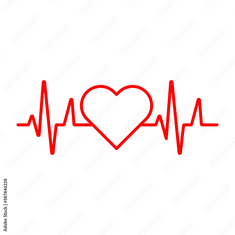 Heartbeat, medical line red isolated on white background EPS Vector