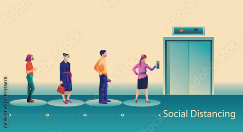 Social Distancing, People keeping distance for infection risk and disease, wearing a surgical protective Medical mask for preventing virus Covid-19 or Coronavirus novel. Health care concept.