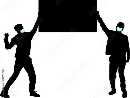 Silhouettes of people in medical masks. Virus protection.