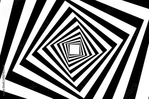  Rotating concentric squares, Square optical illusion pattern - black and white, Geometric abstract background