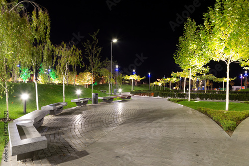 Rest zone. Park 'Coastal square' ( Pribrezhnyy Square).  Dnipro city, Ukraine . photo