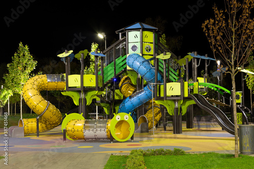 Playground. Park 'Coastal square' ( Pribrezhnyy Square).  Dnipro city, Ukraine . photo