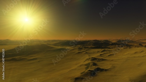 3d rendered Space Art: Alien Planet - A Fantasy Landscape with and stars