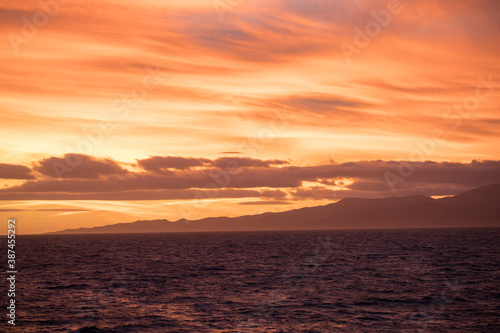 View from the ship to Gibraltar  sunset in Gibraltar.