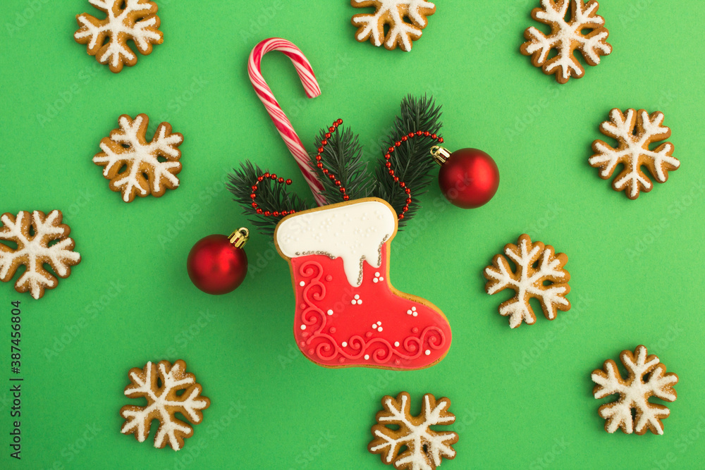 Christmas gingerbread on the green background Christmas gingerbread on the green background
