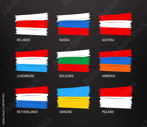 Different country flags vector set isolated on black background. Brush style Free Download Different country flags vector set isolated on black background. Brush style - GFXLoad