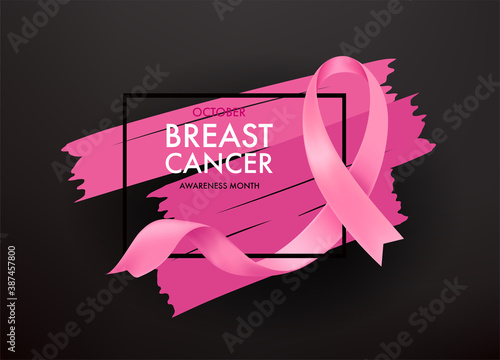 Breast cancer awareness. Card with pink silk ribbon