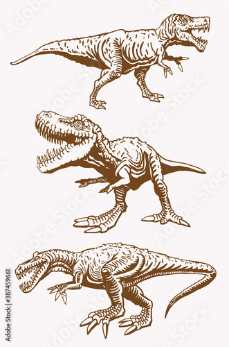 Vector set of dinosaurs , vintage colletion, sepia illustration
