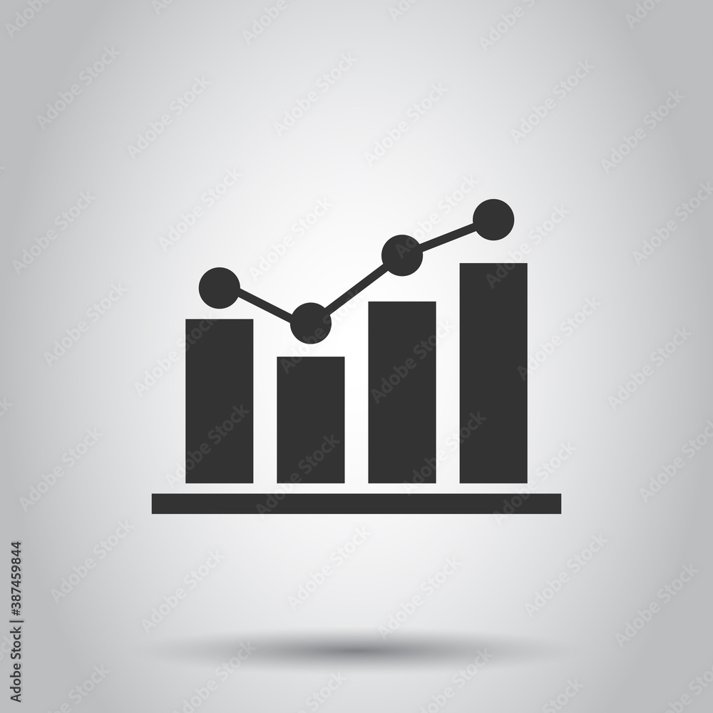 Growing bar graph icon in flat style. Increase arrow vector illustration on white background. Infographic progress business concept. Growing bar graph icon in flat style. Increase arrow vector illustration on white background. Infographic progress business concept.