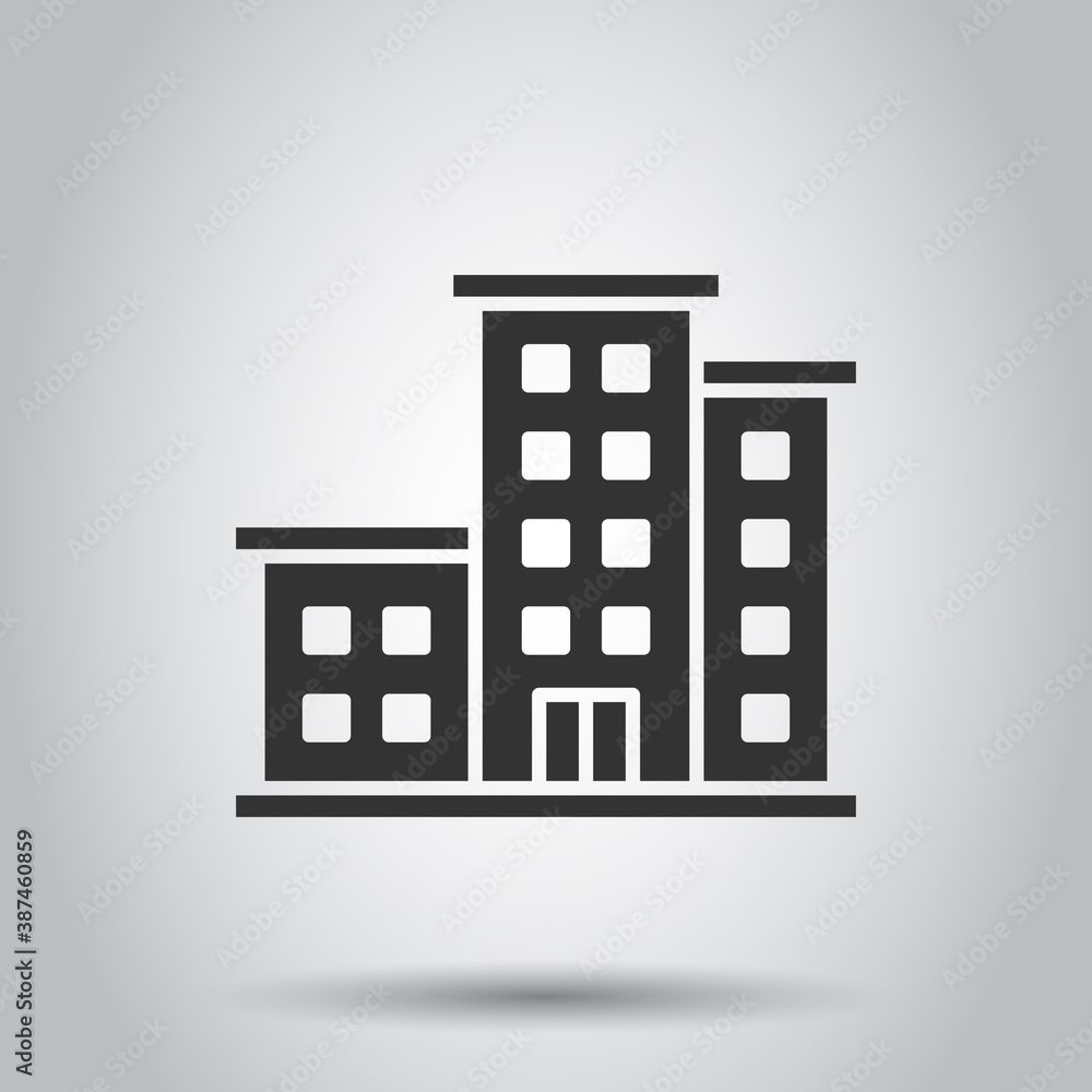 Office building sign icon in flat style. Apartment vector illustration on isolated background. Architecture business concept. Office building sign icon in flat style. Apartment vector illustration on isolated background. Architecture business concept.