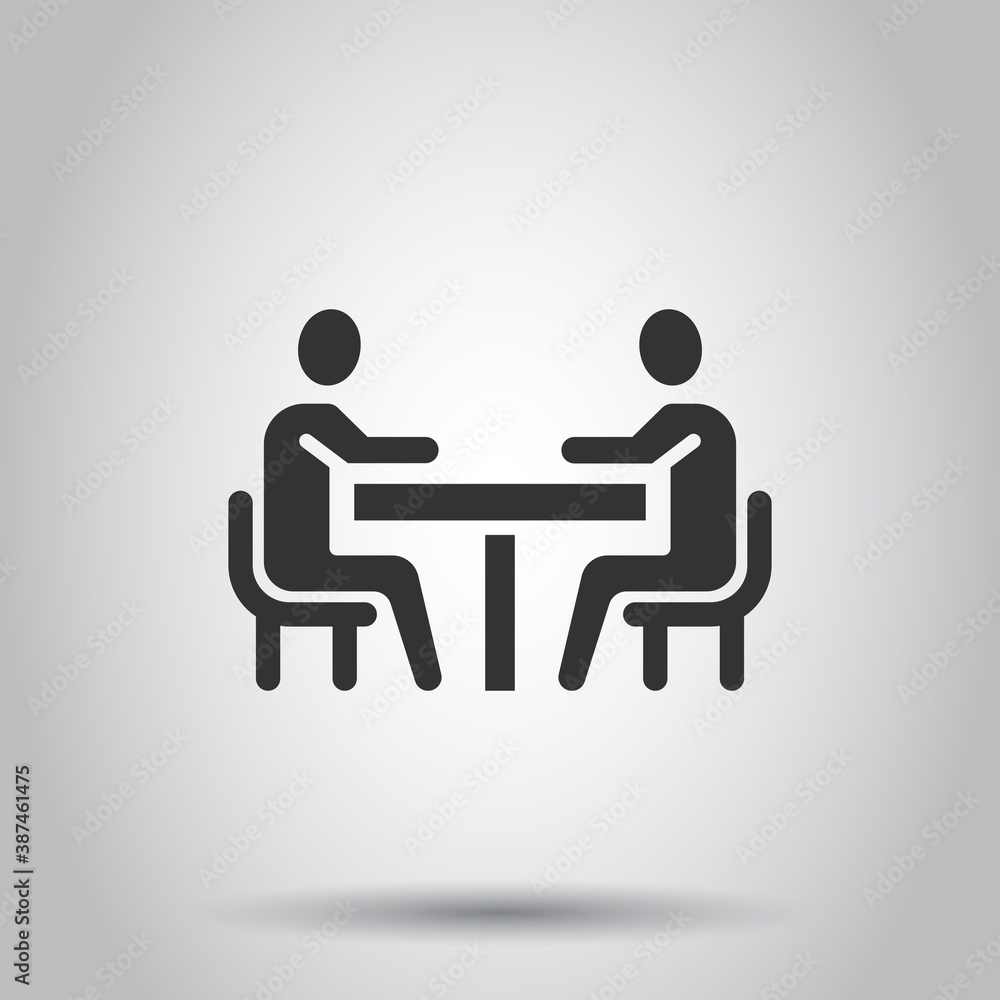 People with table icon in flat style. Teamwork conference vector illustration on white isolated background. Speaker dialog business concept. People with table icon in flat style. Teamwork conference vector illustration on white isolated background. Speaker dialog business concept.