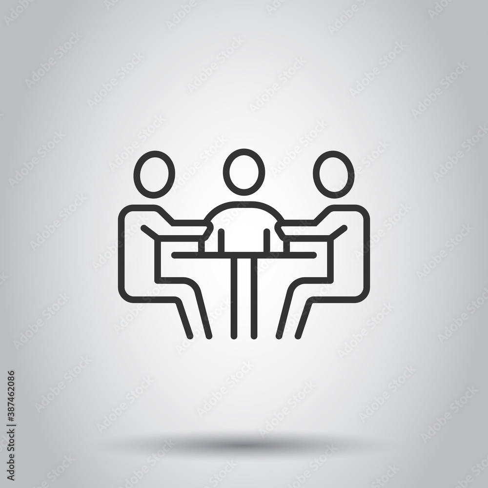 People with table icon in flat style. Teamwork conference vector illustration on white isolated background. Speaker dialog business concept. People with table icon in flat style. Teamwork conference vector illustration on white isolated background. Speaker dialog business concept.