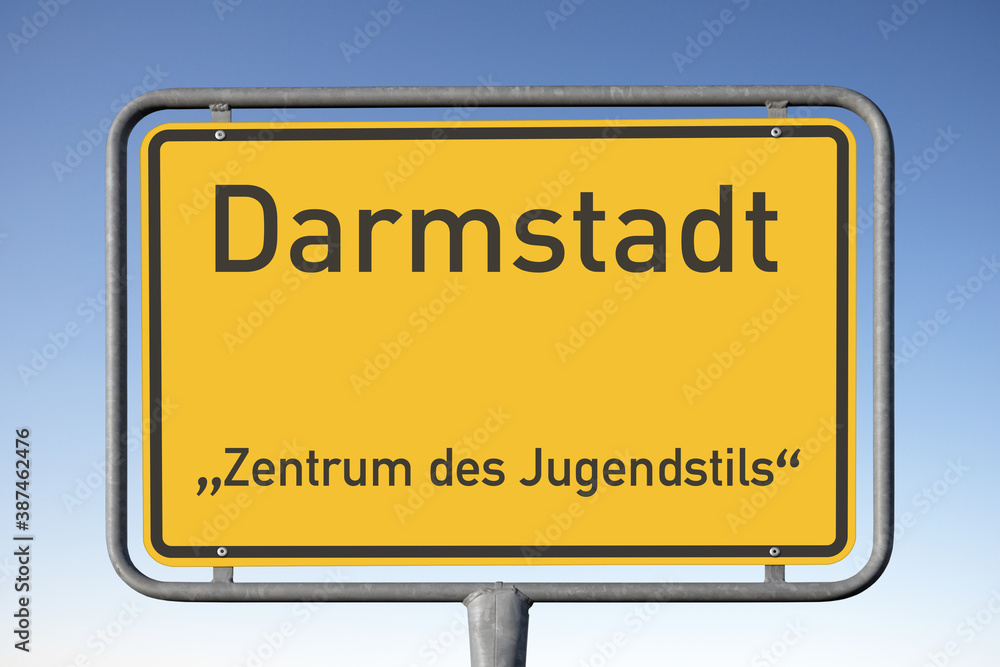 Ortstafel Darmstadt, „Zentrum des Jugendstils“ (Symbolbild) Ortstafel Darmstadt, „Zentrum des Jugendstils“ (Symbolbild)
