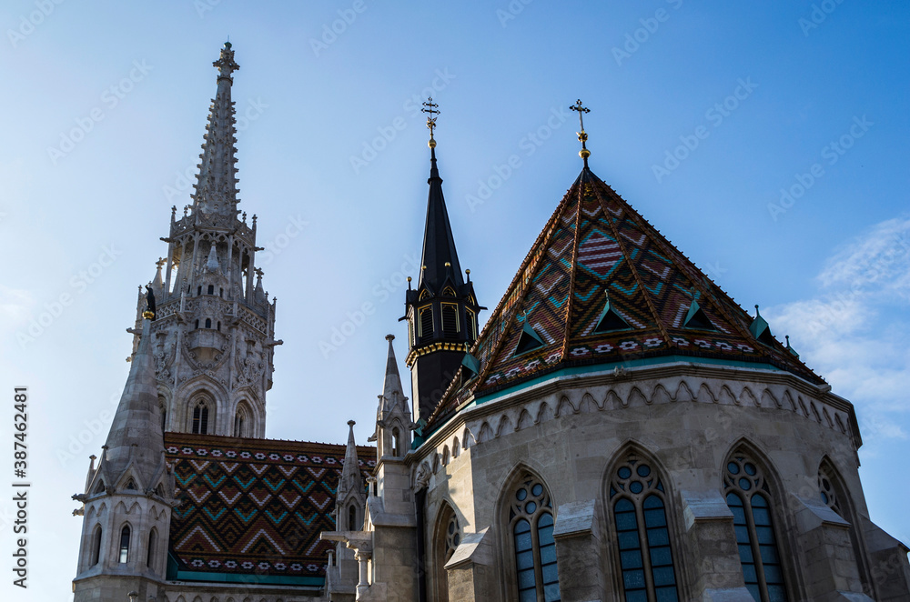 Saint Matthias church building in neo gothic style. Roof details.Budapest, Hungary.