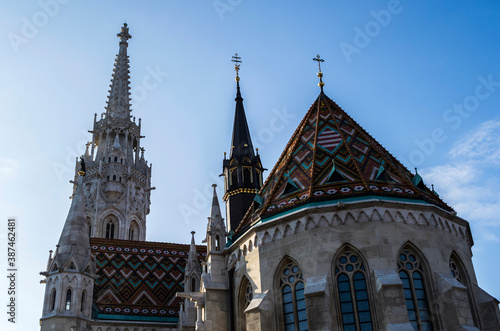 Saint Matthias church building in neo gothic style. Roof details.Budapest, Hungary. © Sulugiuc