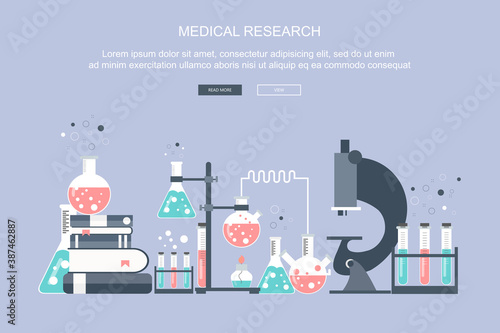 Laboratory equipment banner. Concept for science, medicine and knowledge. Research concept. Flat vector illustration