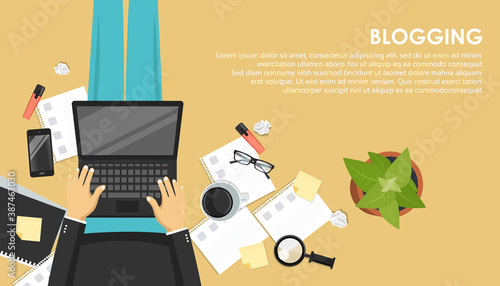Blogging and journalism concept. Write you story. Flat vector design