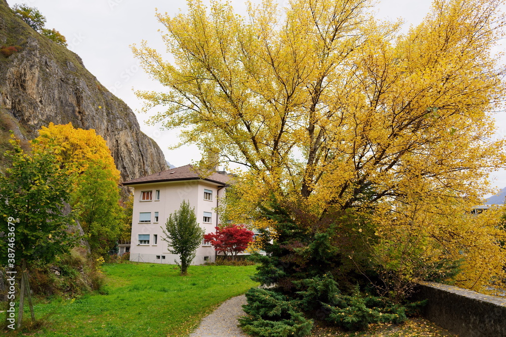 Amazing Autumn in Martigny, Canton of Valais, Switzerland Amazing Autumn in Martigny, Canton of Valais, Switzerland