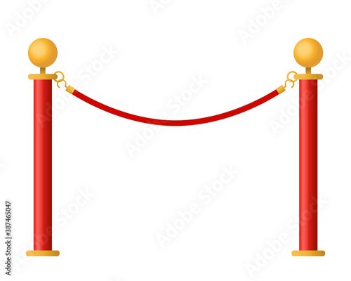 Barriers with red rope. Red carpet event enterance gate. VIP zone, closed event restriction.
