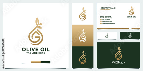 Olive oil logo design for initials g and business card