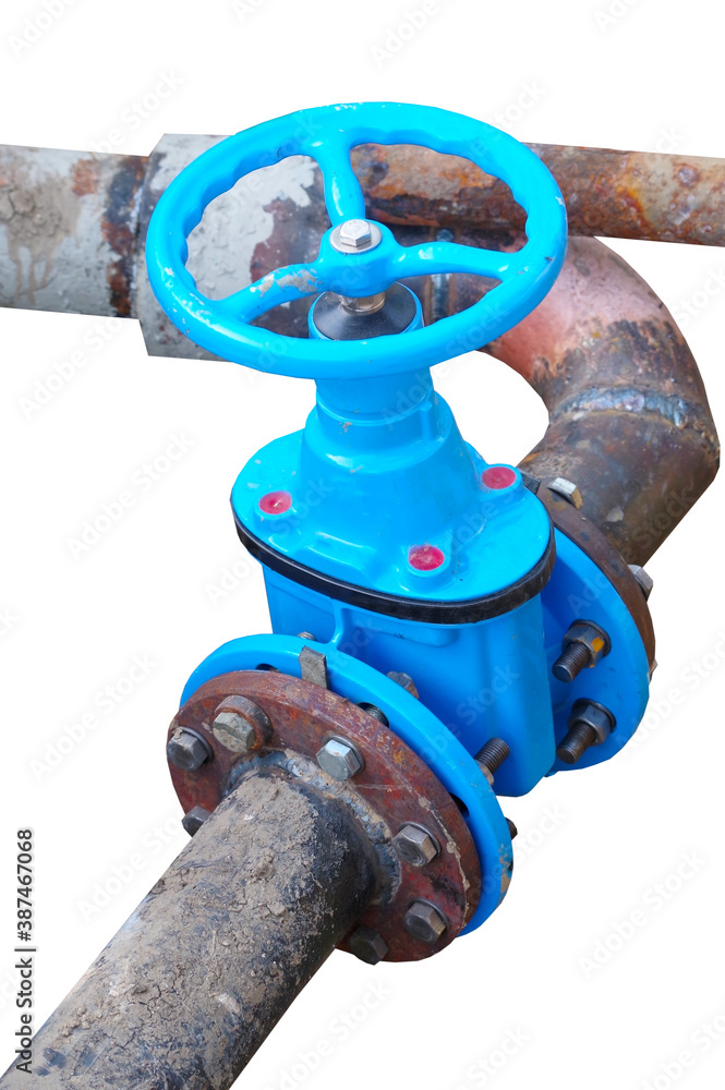 blue wheel valve with pipe on white blue wheel valve with pipe on white