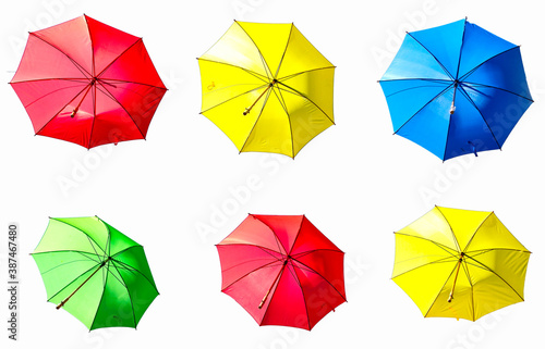 White background with colorful umbrellas