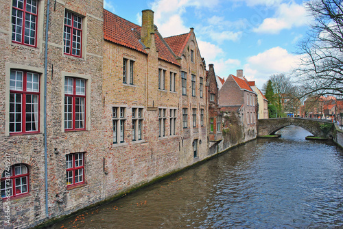 Old medieval houses in Bruges on one of the city canals