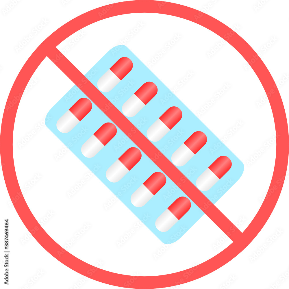 No medicine sign or no drug flat vector icon isolated in white background for apps mobile, print and websites. Warning label. No medicine sign or no drug flat vector icon isolated in white background for apps mobile, print and websites. Warning label.