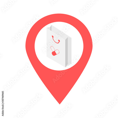 Medical bag location map pin pointer icon. Element of map point for mobile concept and web apps. Icon for website design and app development. Premium first aid kit, pharmacy, drugstore location.