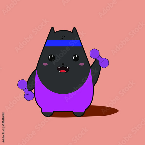 A cat in lycra leggings is engaged in fitness. Vector image in eps format.