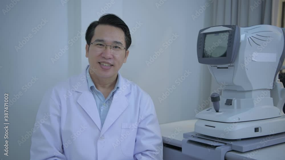 Optical shop concept. Asian doctors are interviewing about eye examination. 4k Resolution. Optical shop concept. Asian doctors are interviewing about eye examination. 4k Resolution.