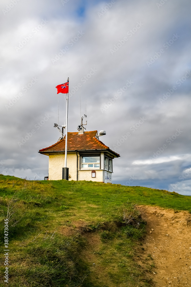 Lookout hut on the clifftops on the North Norfolk coast.