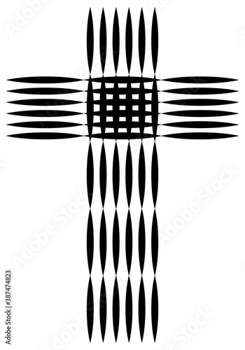 Cruz de rayas negra sobre fondo blanco