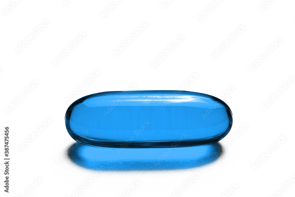 Blue single capsule isolated on white. Medicine healthcare background. Drugs dose in group. Painkiller pill. Pharmacy virus cure. Empty copy space tablet backdrop. Blue single capsule isolated on white. Medicine healthcare background. Drugs dose in group. Painkiller pill. Pharmacy virus cure. Empty copy space tablet backdrop.