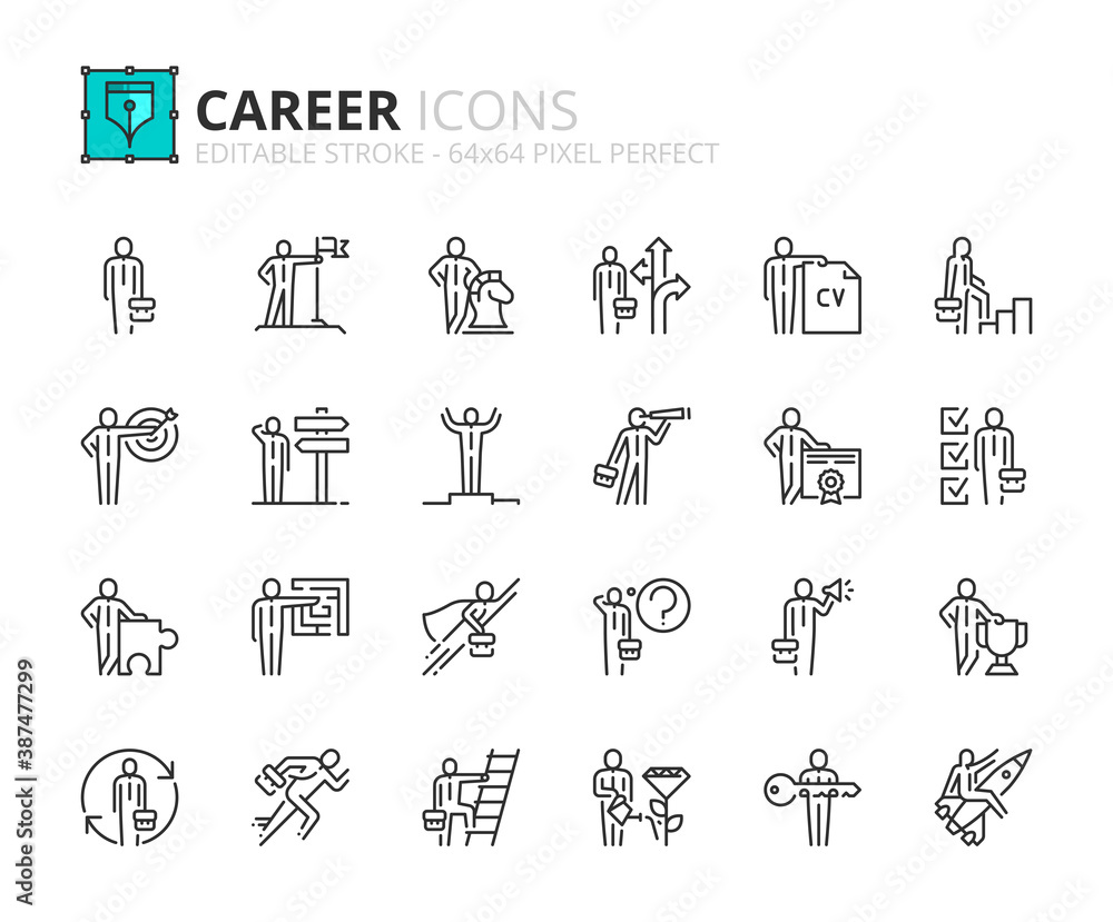 Simple set of outline icons about career. Business concepts Simple set of outline icons about career. Business concepts