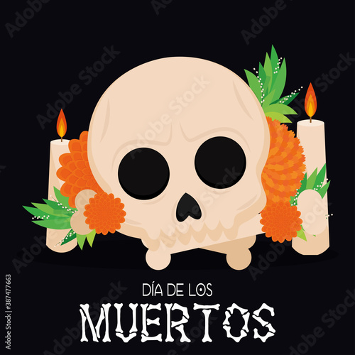 Dia de los muertos poster with a mexican skull - Vector
