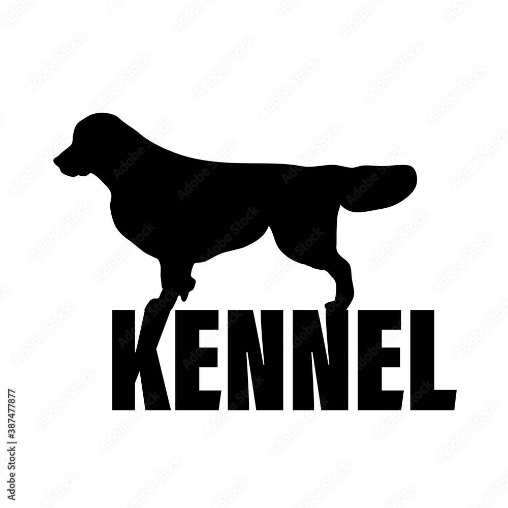 Monochrome logo of the kennel of dogs breed golden retriever. The text logo is black and white.