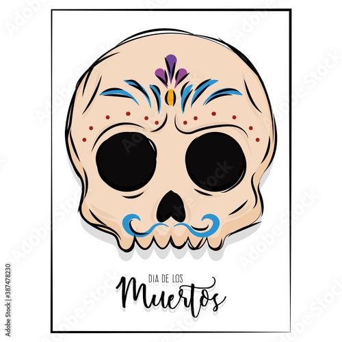 Dia de los muertos sketch poster with a mexican skull - Vector