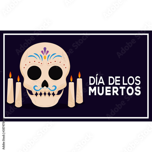 Dia de los muertos poster with a mexican skull - Vector