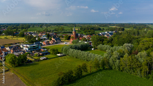 Aerial view towards the village of Puivelde, in East Flanders, Belgium