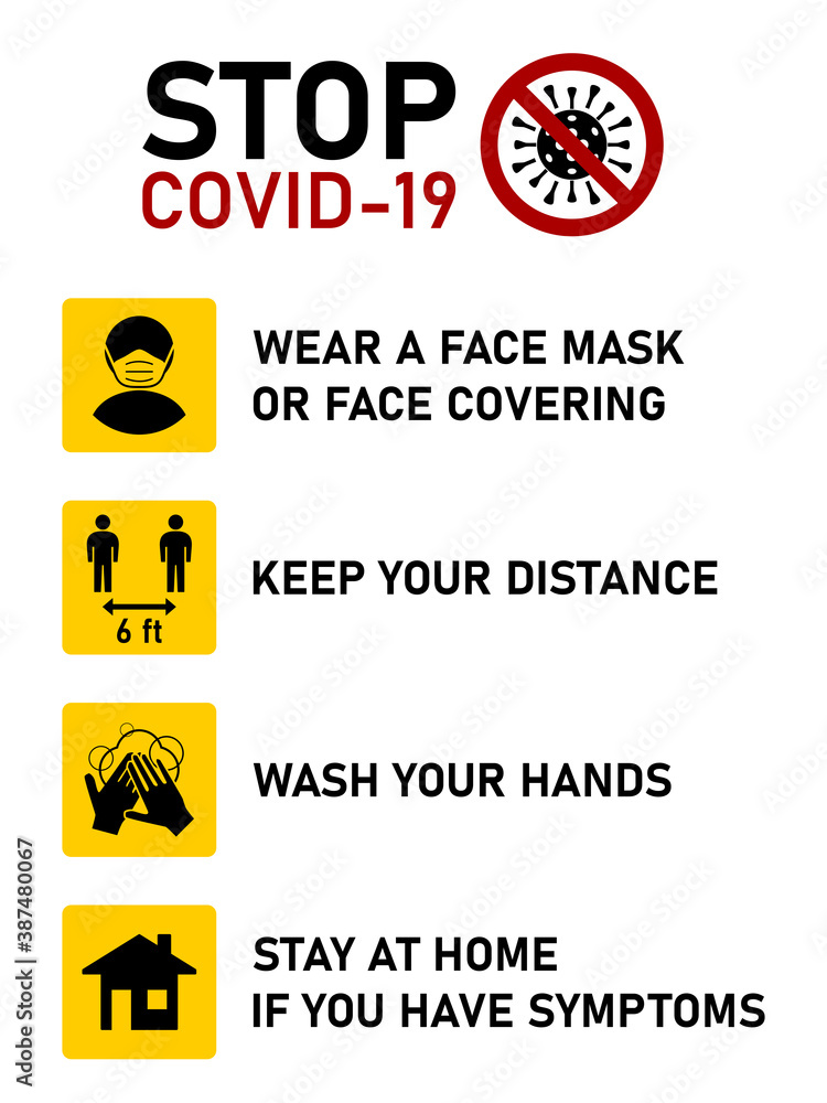 Stop Covid-19 Coronavirus Instructions in English including Wear a Face ...