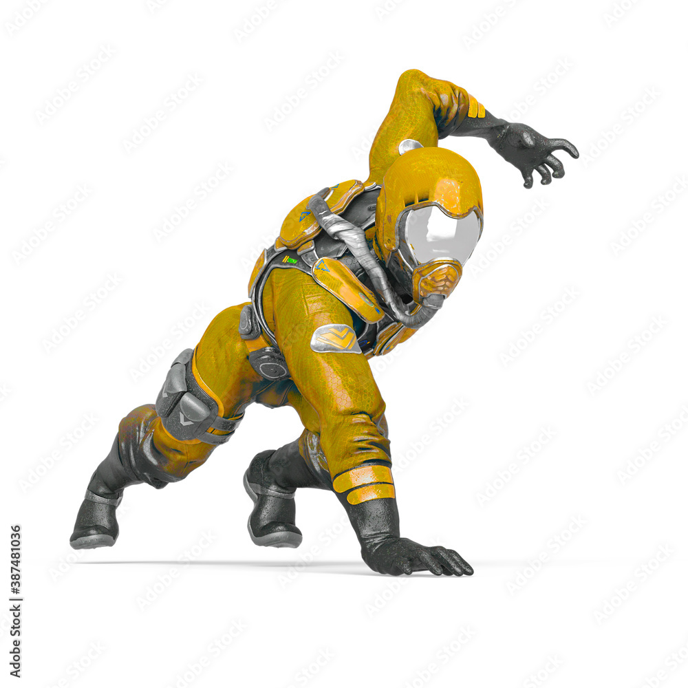 Fototapeta premium battle pilot is doing a comic action pose in white background