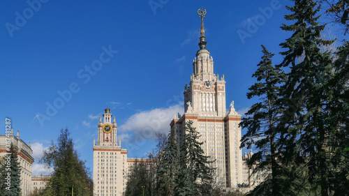 Autumn park and sunny campus of old university in Moscow