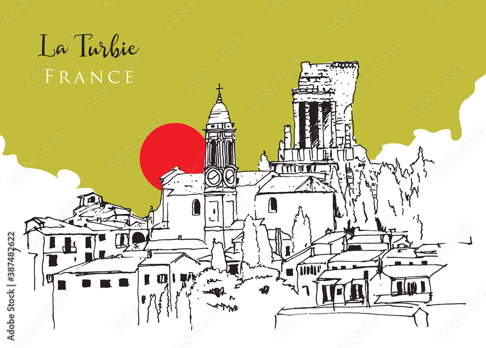Drawing sketch illustration of La Turbie, France Drawing sketch illustration of La Turbie, France